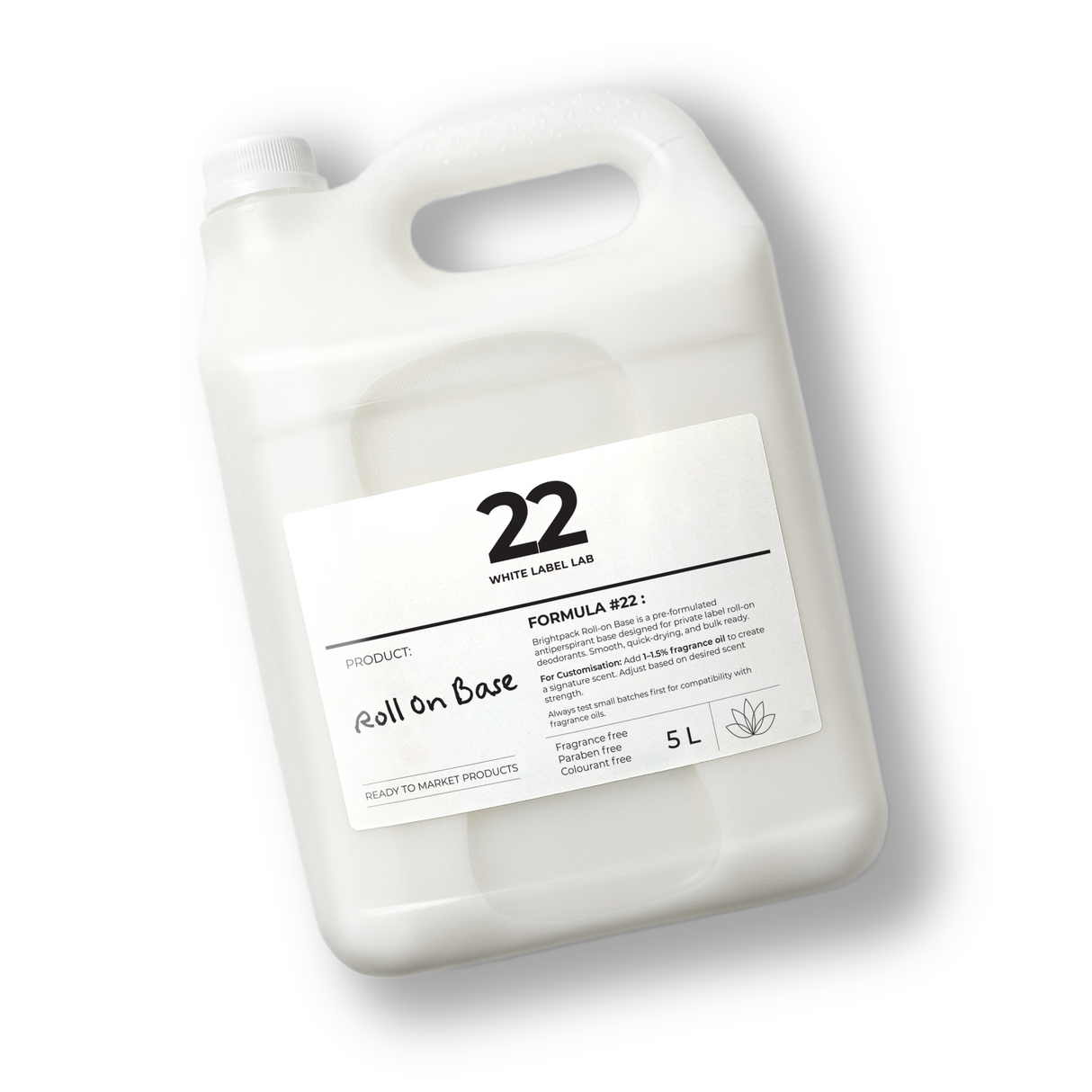 5 L jerry can of Brightpack roll-on deodorant base for private-label production.