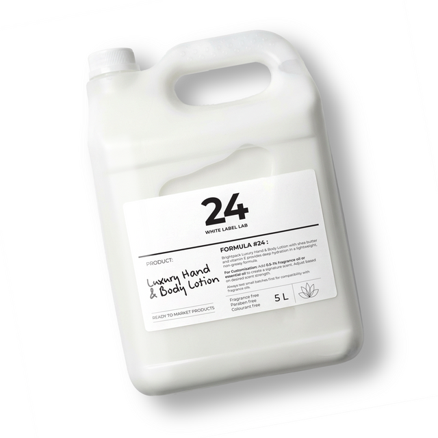 5 L jerry can of Brightpack luxury hand and body lotion for private-label production.