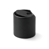 Black 28 mm disc top cap for plastic bottles, ideal for cosmetics, haircare and personal care packaging
