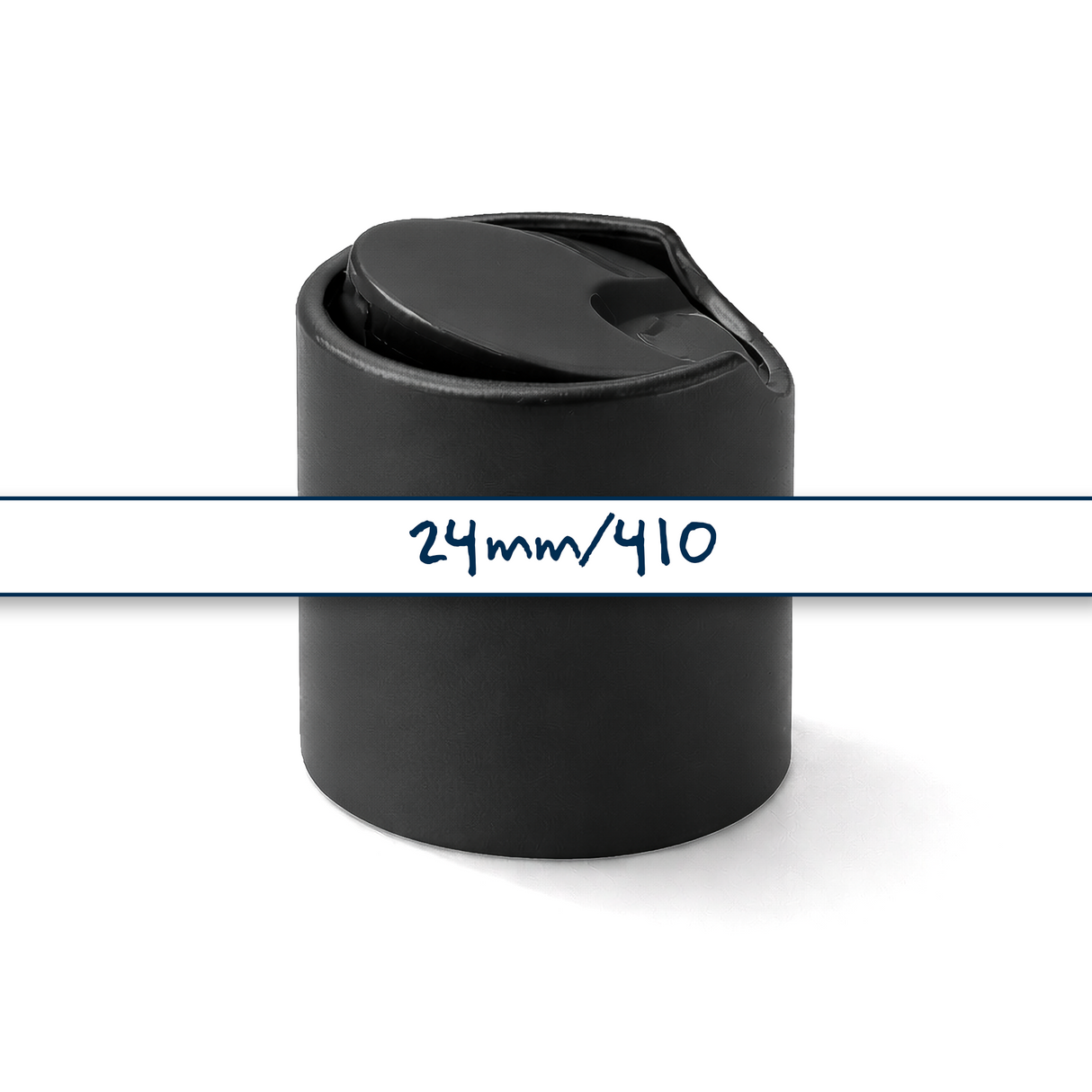 Black 28 mm disc top cap for plastic bottles, ideal for cosmetics, haircare and personal care packaging