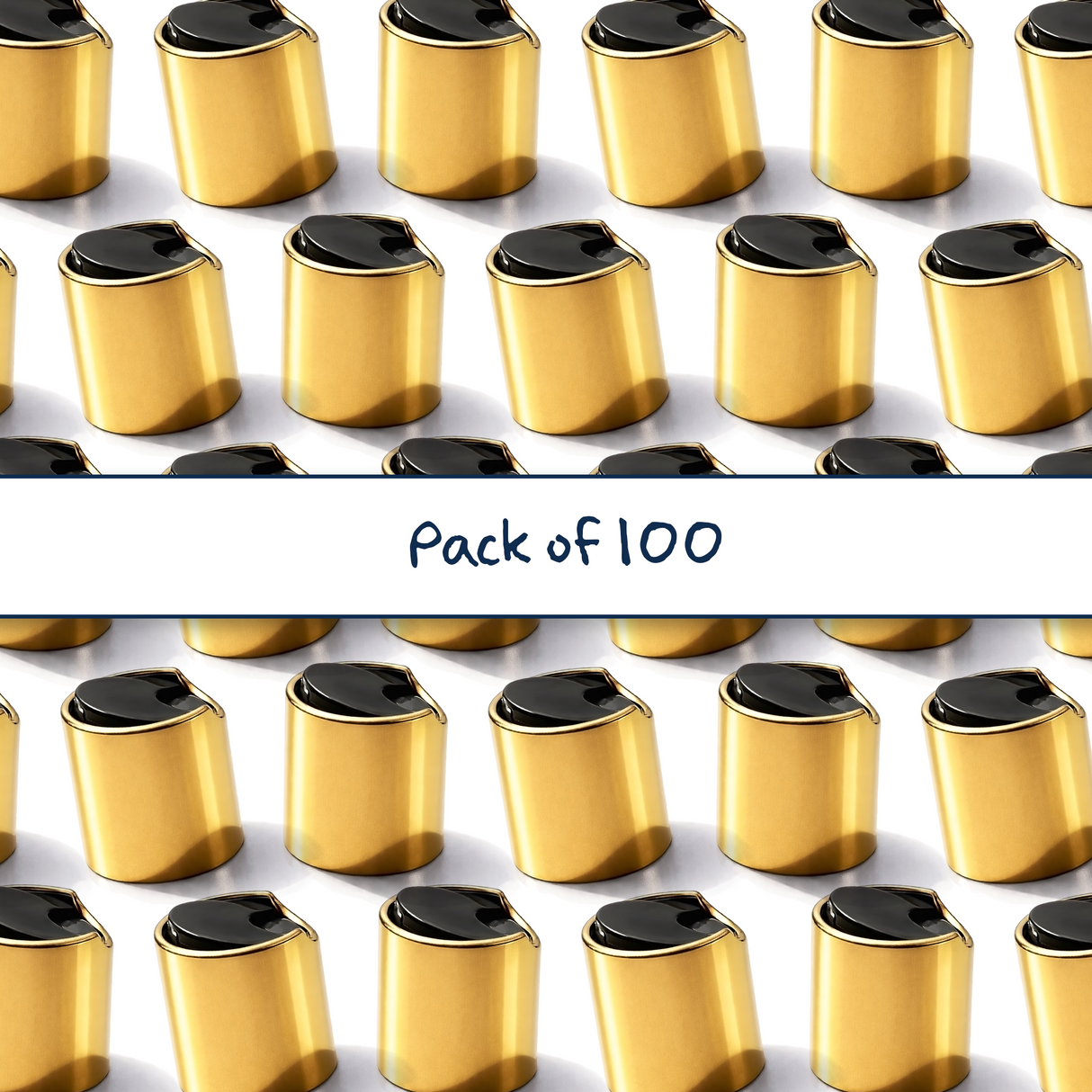 Collection of Gold collar 24mm disc top cap for plastic bottles, ideal for cosmetics, haircare and personal care packaging