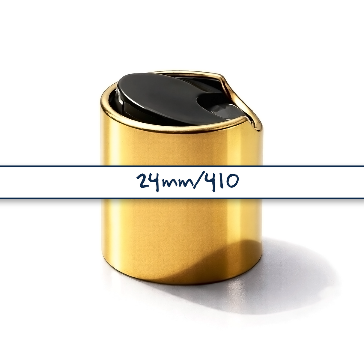 Gold collar 24mm disc top cap for plastic bottles, ideal for cosmetics, haircare and personal care packaging