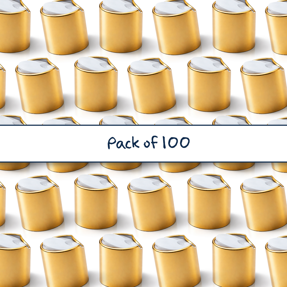 Collection of Gold collar 24mm disc top cap for plastic bottles, ideal for cosmetics, haircare and personal care packaging