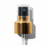 Gold collar, black top 24 mm mist spray closure for cosmetic bottles, suitable for facial mists, perfumes, toners and liquid personal care packaging
