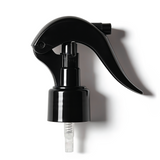 Black 24 mm trigger spray closure for plastic bottles, ideal for cleaning products, disinfectants and liquid household packaging