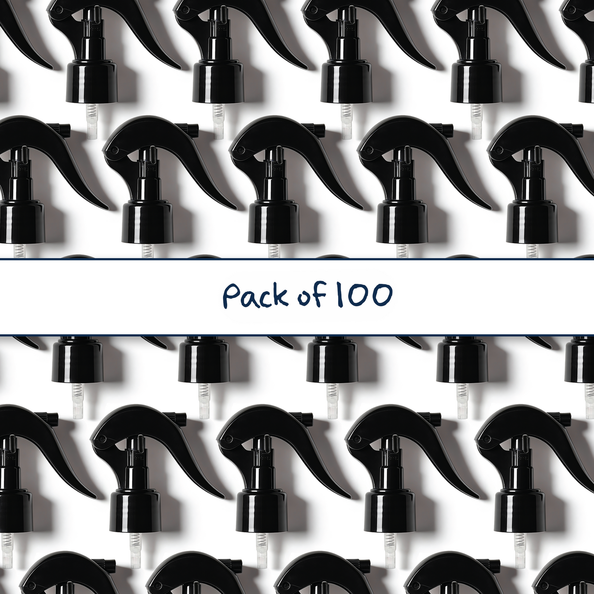 Multiple black 24 mm trigger spray closure for plastic bottles, ideal for cleaning products, disinfectants and liquid household packaging