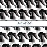 Multiple black 24 mm trigger spray closure for plastic bottles, ideal for cleaning products, disinfectants and liquid household packaging