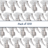 Multiple clear 24 mm trigger spray closure for plastic bottles, ideal for cleaning products, disinfectants and liquid household packaging