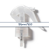 Clear 24 mm trigger spray closure for plastic bottles, ideal for cleaning products, disinfectants and liquid household packaging