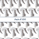 Multiple white 24 mm trigger spray closures for plastic bottles, ideal for cleaning products, disinfectants and liquid household packaging