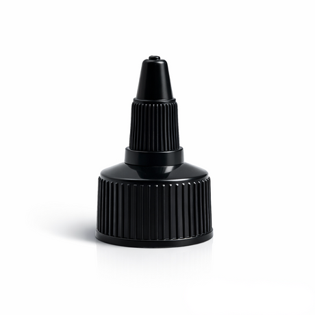 24 mm screw lock spout cap for plastic bottles and pouches, ideal for dispensing liquid cosmetic and personal care products