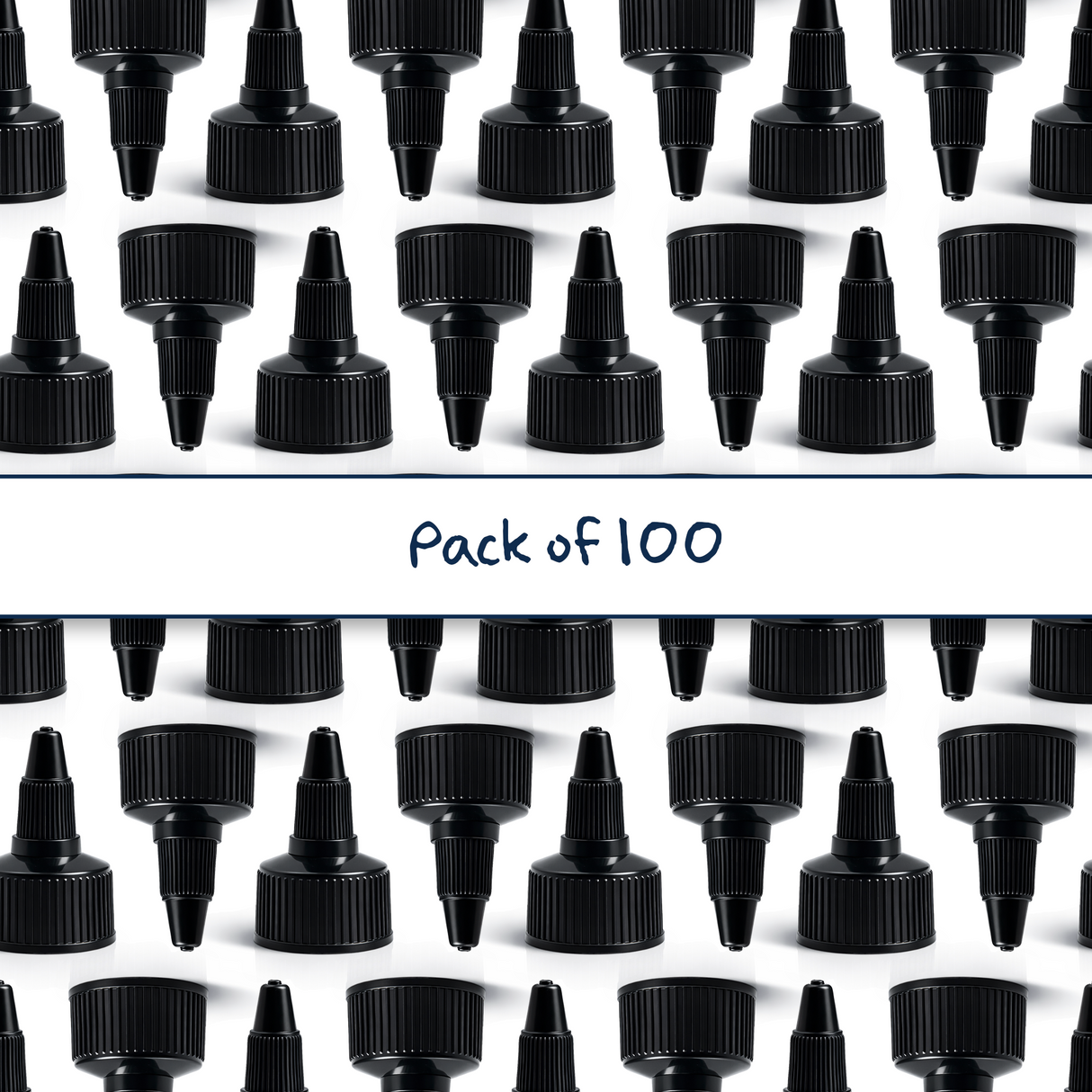 Multiple 24 mm screw lock spout caps for plastic bottles and pouches, ideal for dispensing liquid cosmetic and personal care products