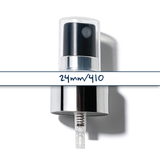 Silver collar, black top 24 mm mist spray closure for cosmetic bottles, suitable for facial mists, perfumes, toners and liquid personal care packaging