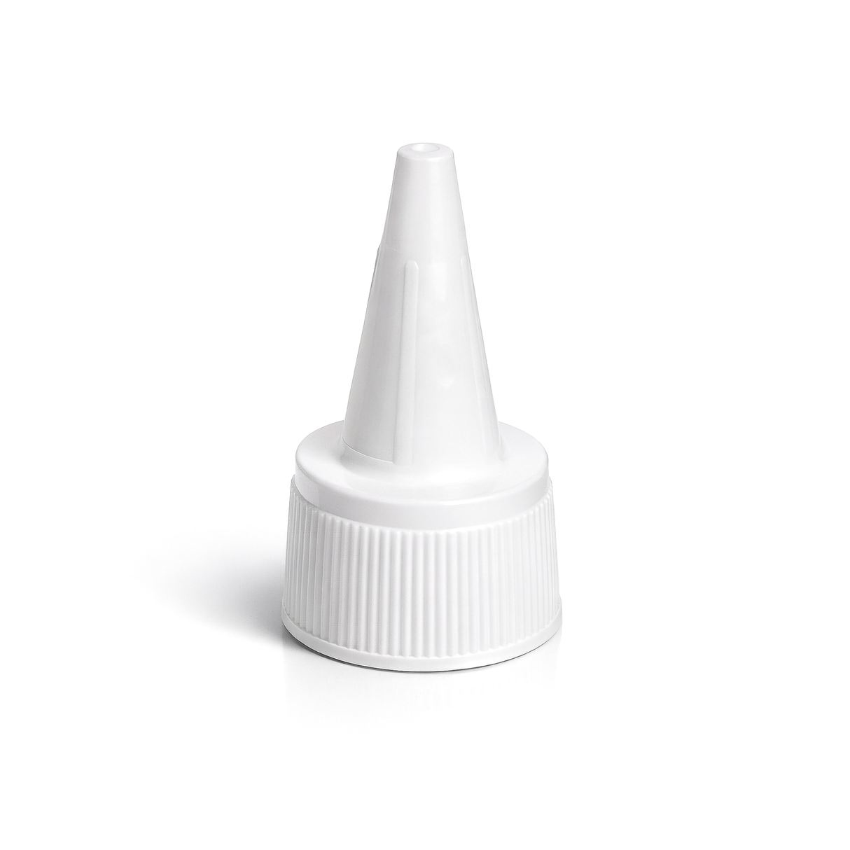 24 mm white spout cap for plastic bottles and pouches, ideal for dispensing liquid cosmetic and personal care products