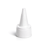 24 mm white spout cap for plastic bottles and pouches, ideal for dispensing liquid cosmetic and personal care products
