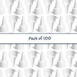 Multiple 24 mm white spout caps for plastic bottles and pouches, ideal for dispensing liquid cosmetic and personal care products