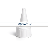 24 mm white spout cap for plastic bottles and pouches, ideal for dispensing liquid cosmetic and personal care products
