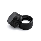 Black 24mm standard cap with EPE liner for plastic bottles, suitable for cosmetic, personal care and liquid packaging