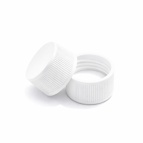 White 24mm standard cap with EPE liner for plastic bottles, suitable for cosmetic, personal care and liquid packaging