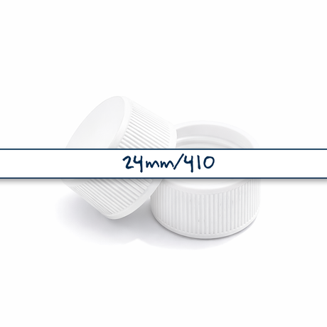 White 24mm standard cap with EPE liner for plastic bottles, suitable for cosmetic, personal care and liquid packaging