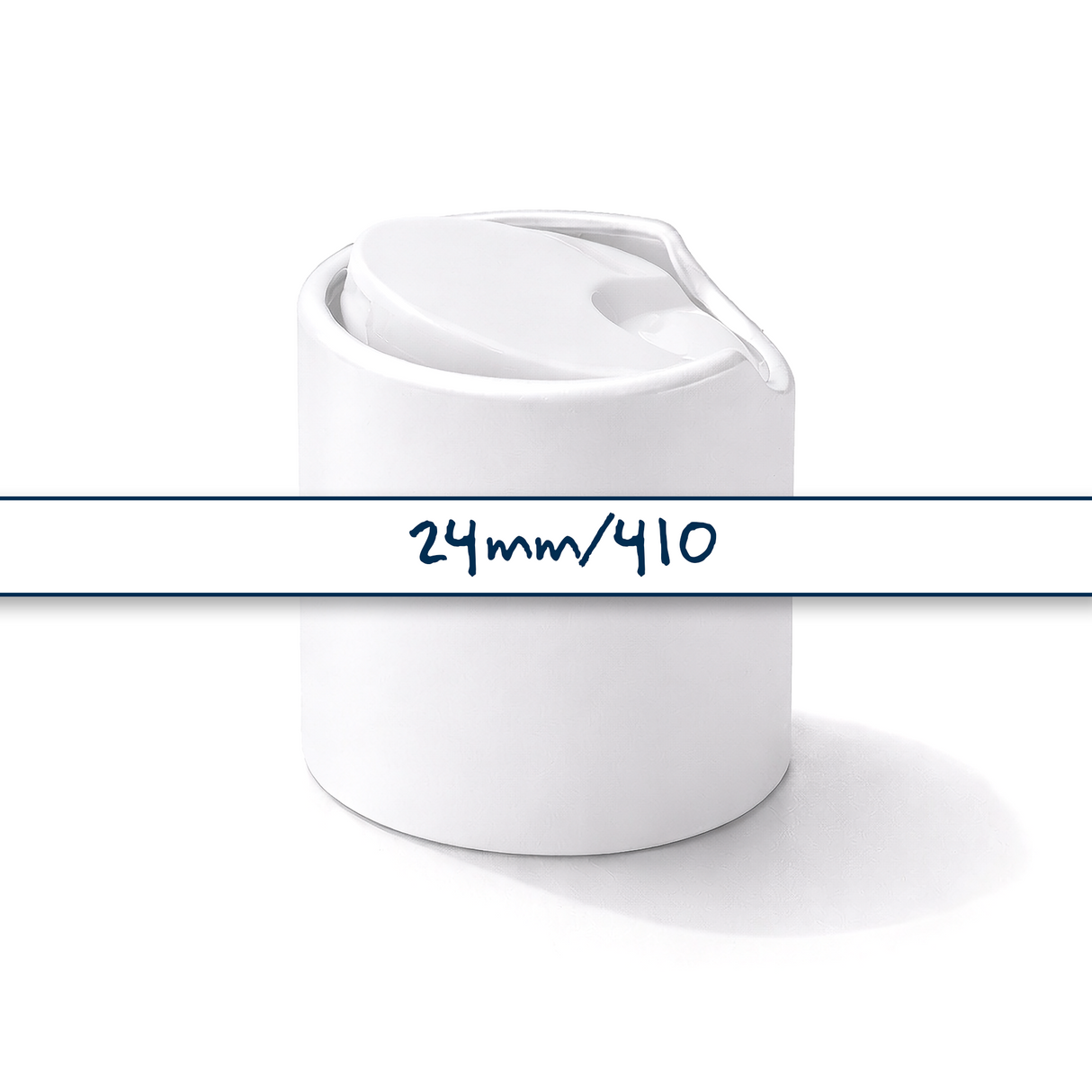 White 24mm disc top cap for plastic bottles, ideal for cosmetics, haircare and personal care packaging