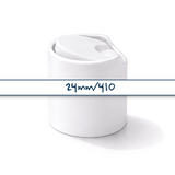 White 24mm disc top cap for plastic bottles, ideal for cosmetics, haircare and personal care packaging