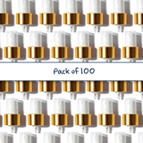 Multiple gold collar, white top 24 mm mist spray closures for cosmetic bottles, suitable for facial mists, perfumes, toners and liquid personal care packaging
