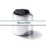 Silver collar 24mm disc top cap for plastic bottles, ideal for cosmetics, haircare and personal care packaging