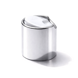 Silver collar 24mm disc top cap for plastic bottles, ideal for cosmetics, haircare and personal care packaging