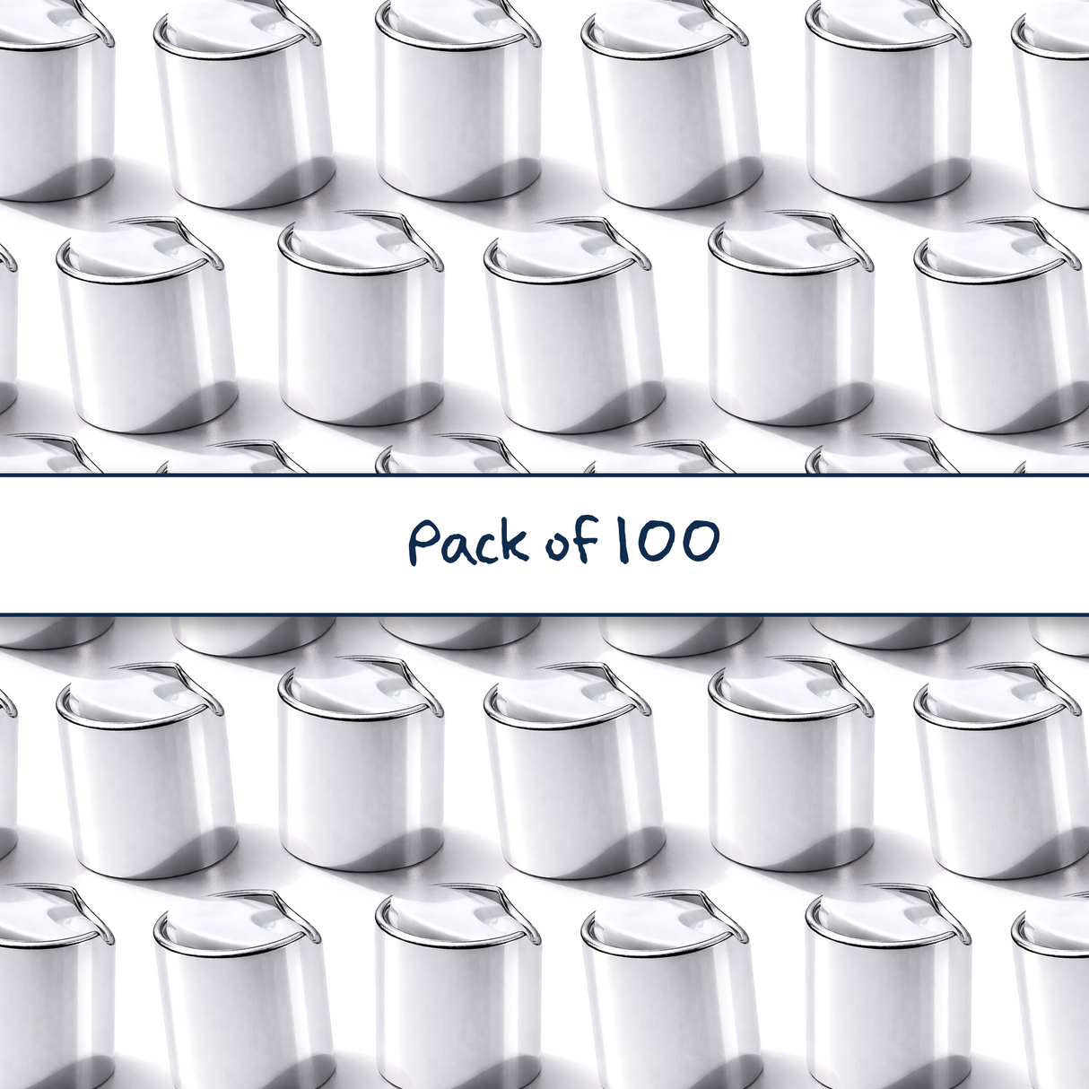 Collection of Silver collar 24mm disc top cap for plastic bottles, ideal for cosmetics, haircare and personal care packaging