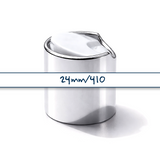 Silver collar 24mm disc top cap for plastic bottles, ideal for cosmetics, haircare and personal care packaging