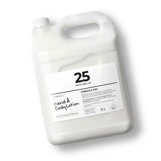 5 L jerry can of Brightpack hand and body lotion for bulk skincare manufacturing.