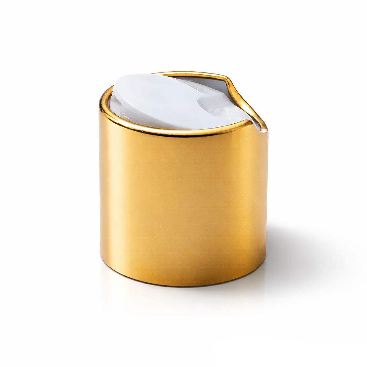 Gold collar 28 mm disc top cap for plastic bottles, ideal for cosmetics, haircare and personal care packaging
