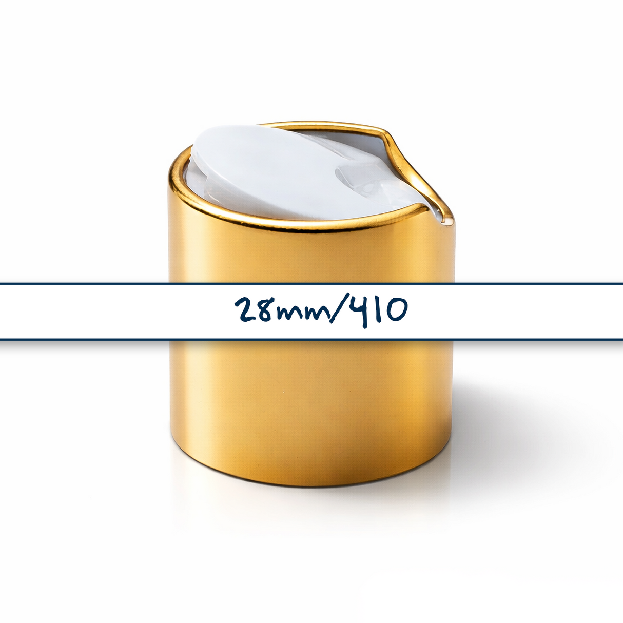 Gold collar 28 mm disc top cap for plastic bottles, ideal for cosmetics, haircare and personal care packaging