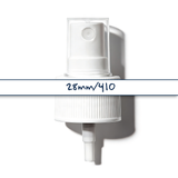 White 28 mm mist spray closure for cosmetic bottles, suitable for facial mists, perfumes, toners and liquid personal care packaging