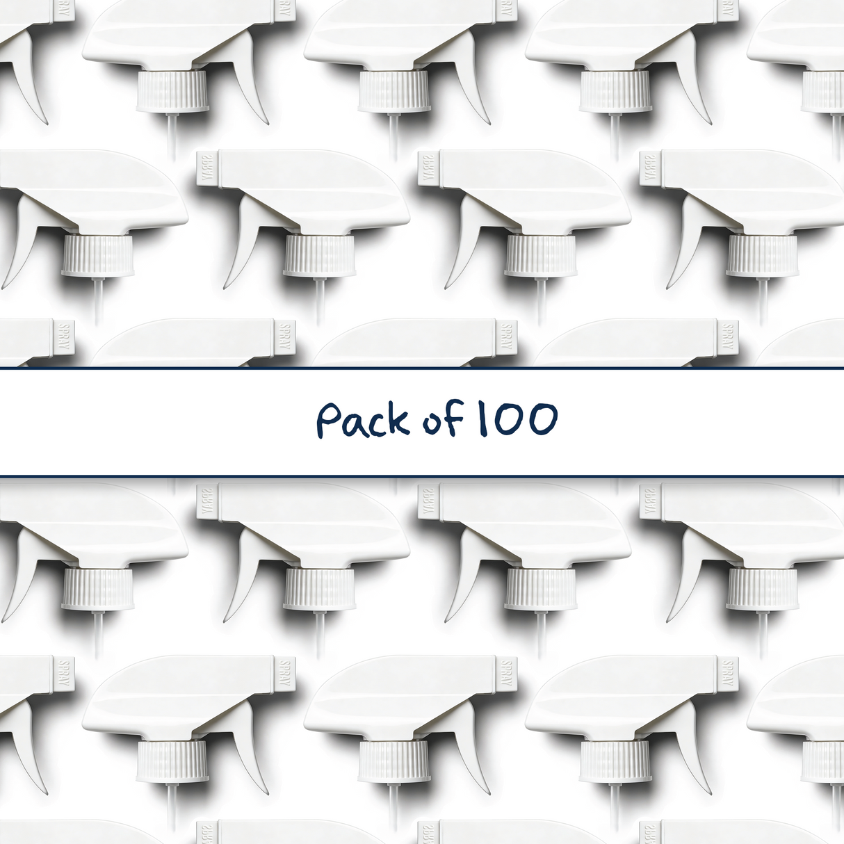 Multiple white 28 mm trigger spray closure for plastic bottles, ideal for dispensing cleaners, sanitisers, hair products and liquid personal care formulations