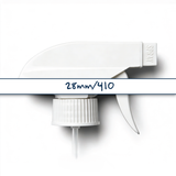 White 28 mm trigger spray closure for plastic bottles, ideal for dispensing cleaners, sanitisers, hair products and liquid personal care formulations