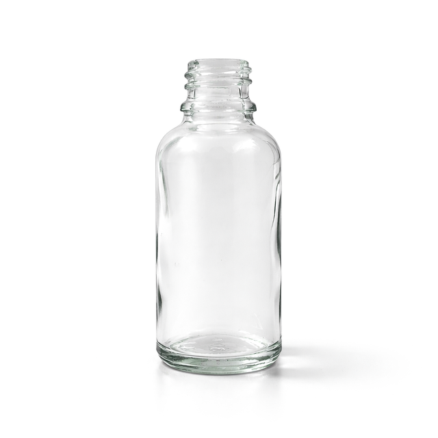 Clear 30ml glass dropper bottle, empty cosmetic packaging for serums, oils and skincare formulations