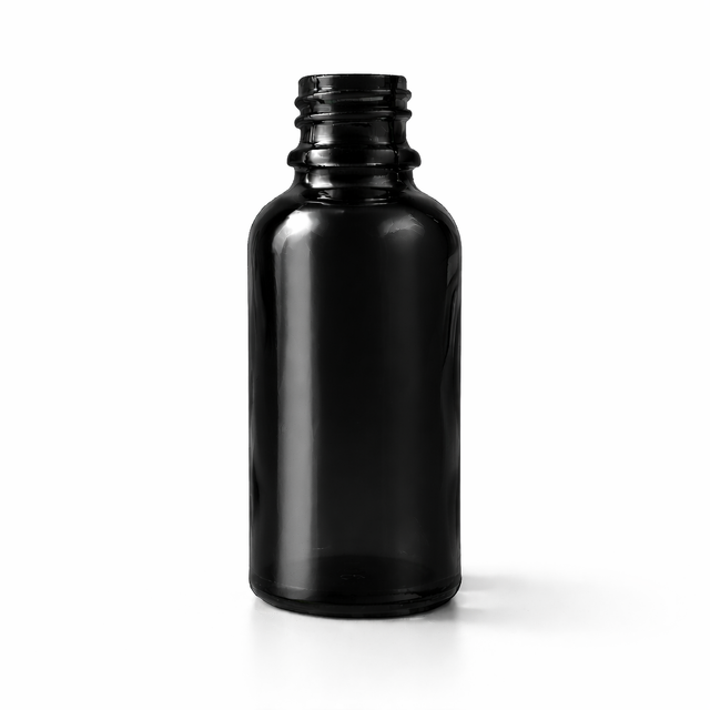Black 30ml glass dropper bottle, empty cosmetic packaging for serums, oils and skincare formulations