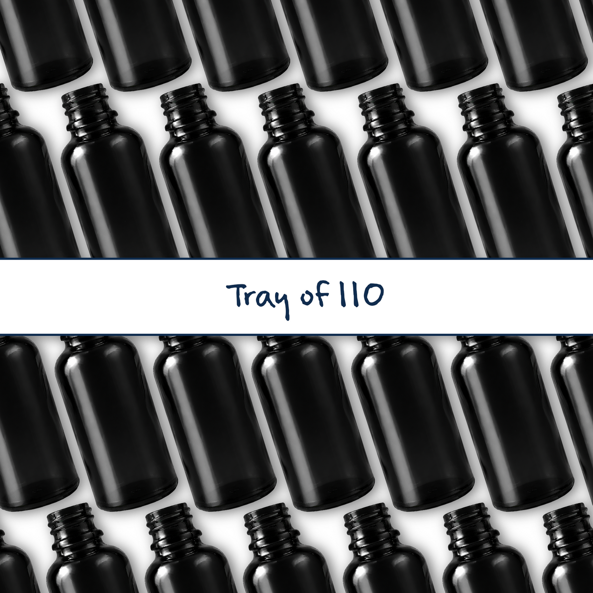 Collection of black 30ml glass dropper bottles, empty cosmetic packaging for serums, oils and skincare formulations