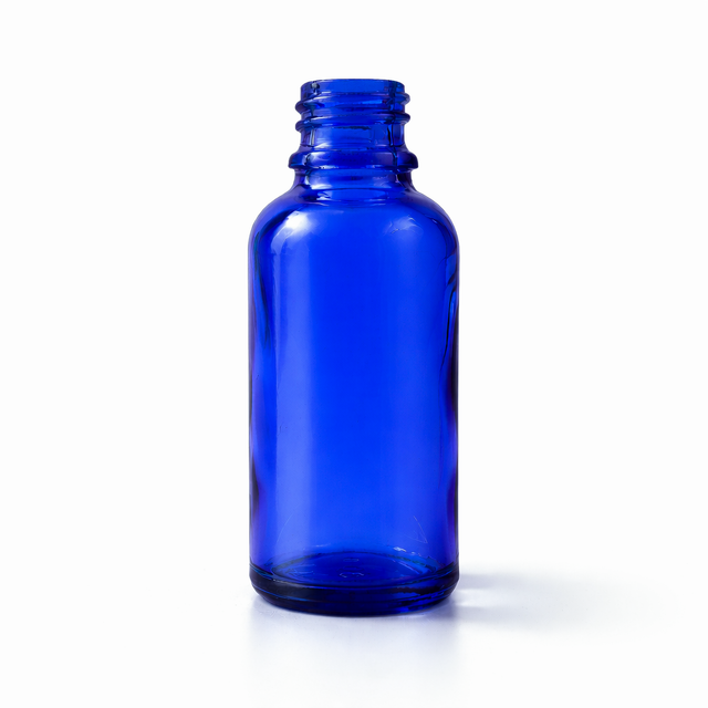 Blue 30ml glass dropper bottle, empty cosmetic packaging for serums, oils and skincare formulations