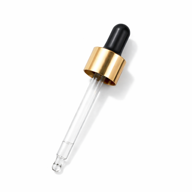 Black & gold glass pipette dropper for cosmetic bottles, ideal for precise dispensing of serums, oils and skincare liquids ideal for 30ml bottles