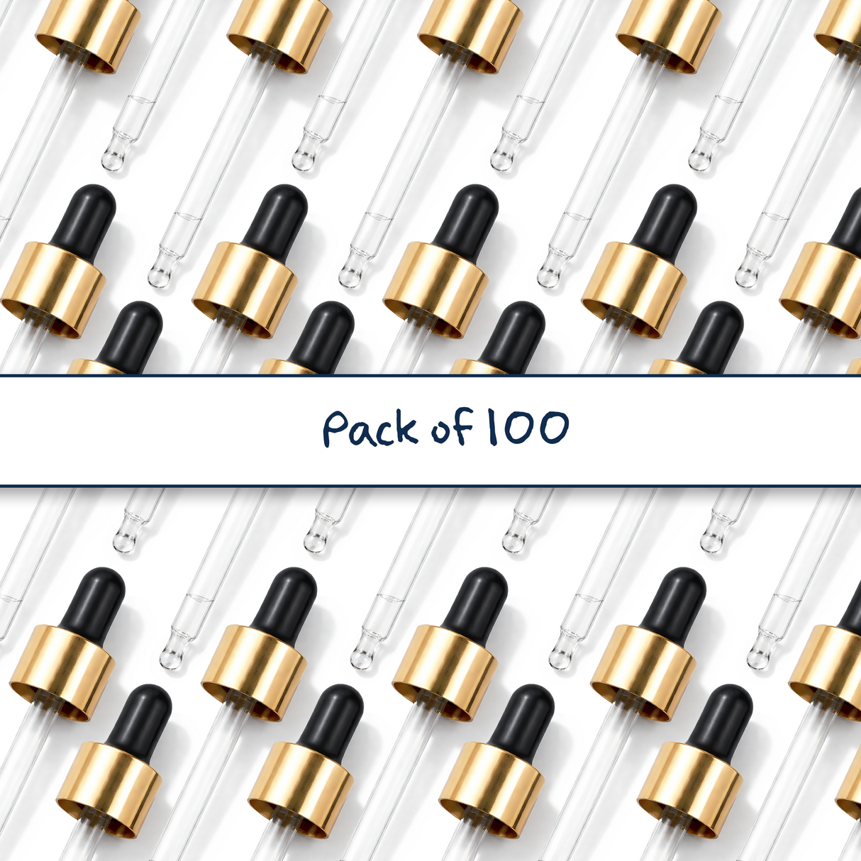 Black & gold glass pipette droppers for cosmetic bottles, ideal for precise dispensing of serums, oils and skincare liquids ideal for 30ml bottles