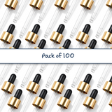 Black & gold glass pipette droppers for cosmetic bottles, ideal for precise dispensing of serums, oils and skincare liquids ideal for 30ml bottles