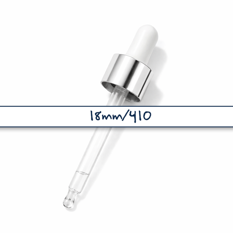 Silver & White glass pipette dropper for cosmetic bottles, ideal for precise dispensing of serums, oils and skincare liquids ideal for 30ml bottles