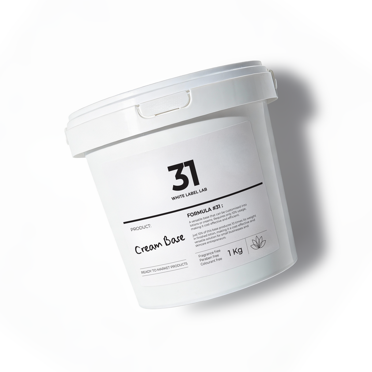 White Label Lab #31 Cream Base 1kg bucket, ready-to-use cosmetic cream base for skincare and personal care formulations