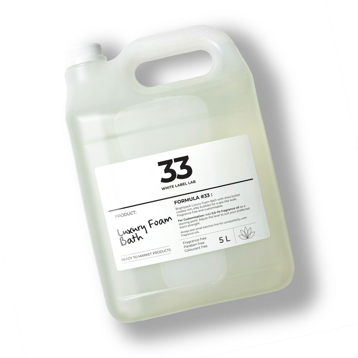 5 L jerry can of Brightpack luxury foam bath for rich, spa-like bubbles.