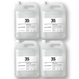 Pack of four 5 L jerry cans of Brightpack clear shampoo for salons and private-label brands.