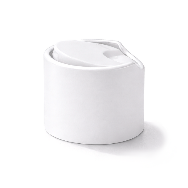 47 mm white disc top cap closure for plastic bottles, ideal for cosmetics, personal care, shampoos and liquid products