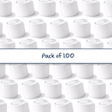 Multiple 47 mm white disc top cap closures for plastic bottles, ideal for cosmetics, personal care, shampoos and liquid products